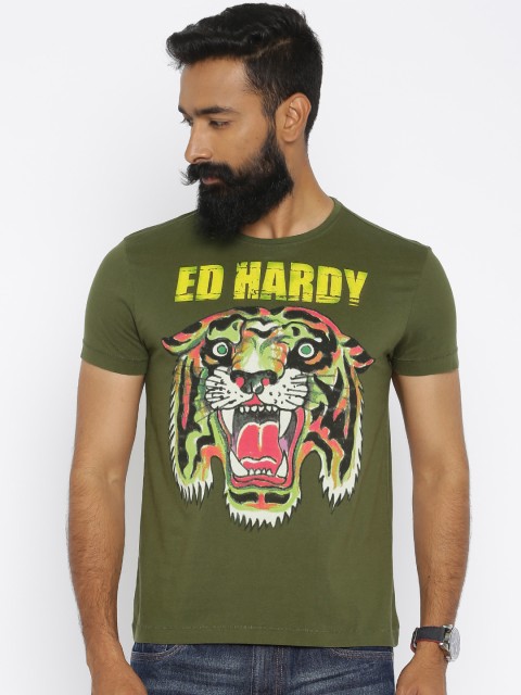 

Ed Hardy Olive Green Printed T-shirt
