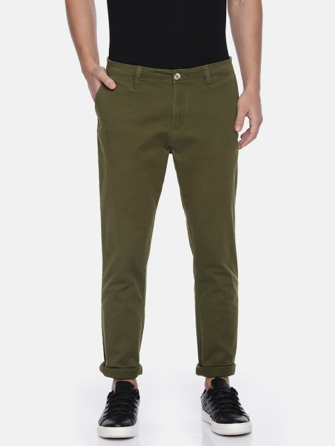 

People Men Olive Green Slim Fit Solid Chinos