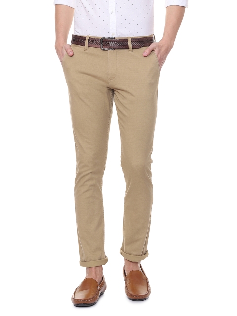 

People Men Khaki Slim Fit Self Design Regular Trousers