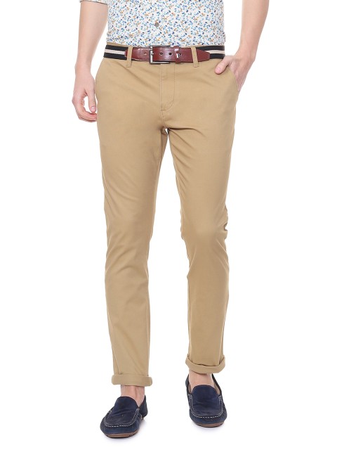 

People Men Khaki Slim Fit Solid Regular Trousers