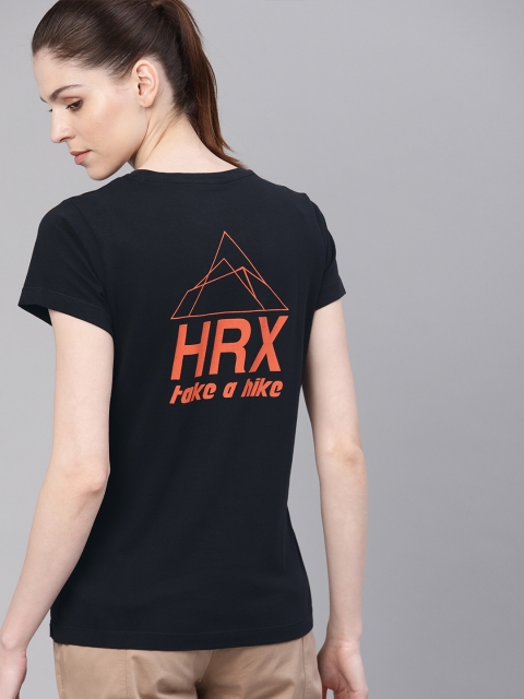 

HRX by Hrithik Roshan Women Black Printed Round Neck Outdoor Regular fit T-shirt