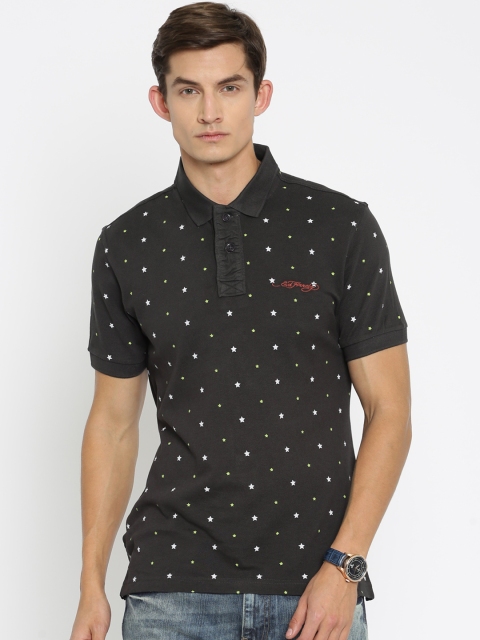 

Ed Hardy Charcoal Grey Printed Polo Pure Cotton T-shirt
