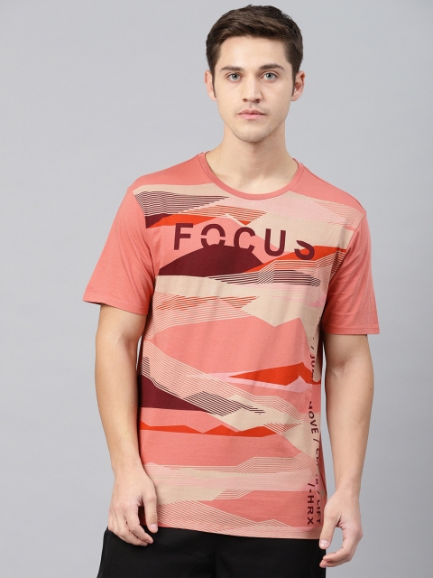 

HRX by Hrithik Roshan Peach-Coloured Printed Regular Crew Neck Graphic Tshirt