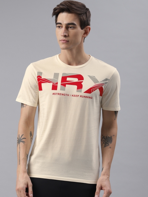 

HRX by Hrithik Roshan Men Beige Printed Round Neck T-shirt