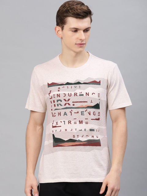 

HRX by Hrithik Roshan Men Beige Regular Fit Printed Crew Neck Graphic Tshirt
