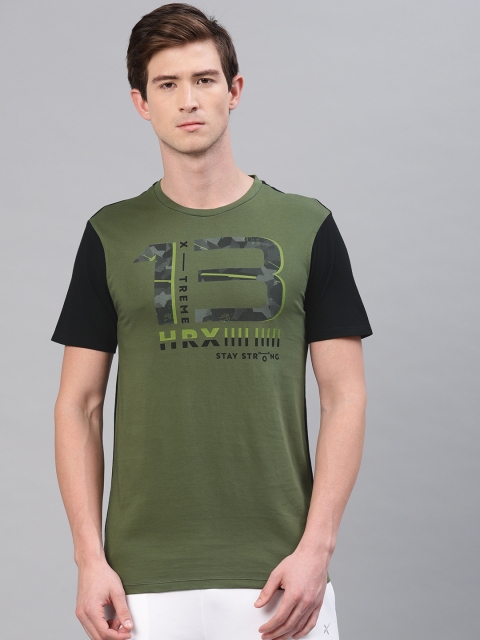

HRX by Hrithik Roshan Men Olive Green & Black Printed Crew Neck Graphic T-shirt