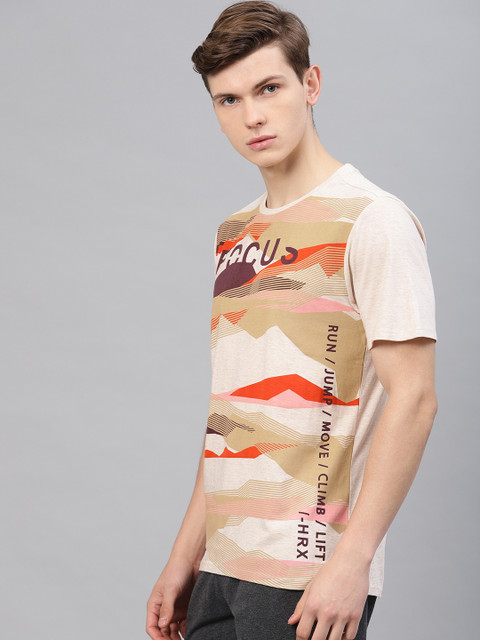 

HRX by Hrithik Roshan Men Beige & Red Printed Crew Neck Graphic Tshirt