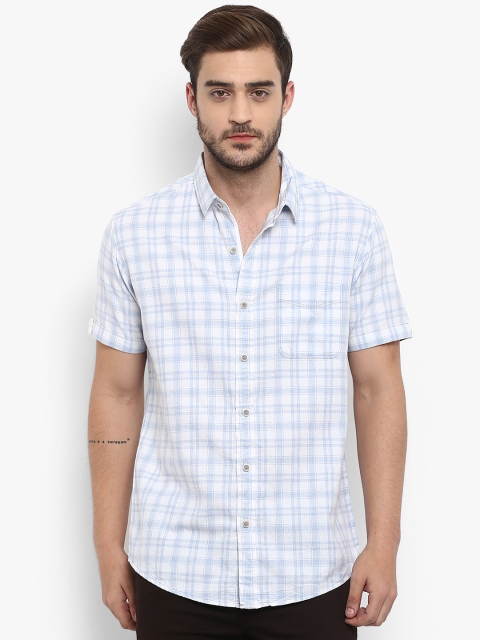 

Mufti Men White & Blue Slim Fit Checked Casual Shirt