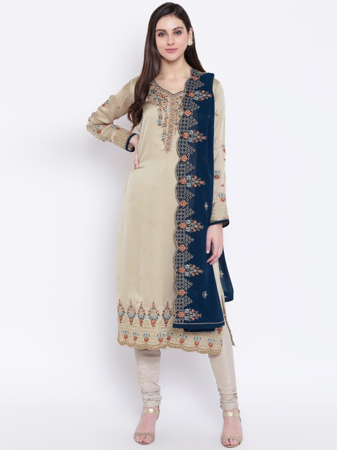

Kvsfab Beige & Grey Satin Unstitched Dress Material