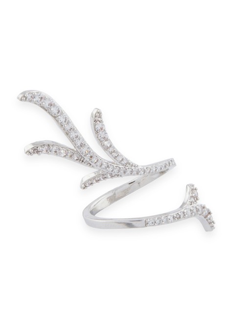 

Shaze Women Rhodium-Plated Silver-Toned CZ Stone-Studded Claudia Finger Ring
