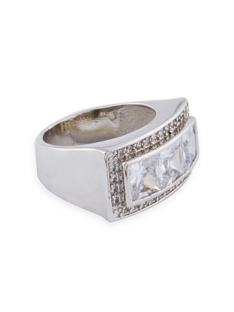 

Shaze Women Rhodium-Plated Silver-Toned CZ Stone-Studded Finger Ring