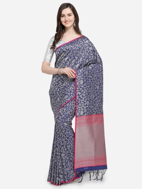 

Stylee LIFESTYLE Navy Blue Art Silk Woven Design Banarasi Saree