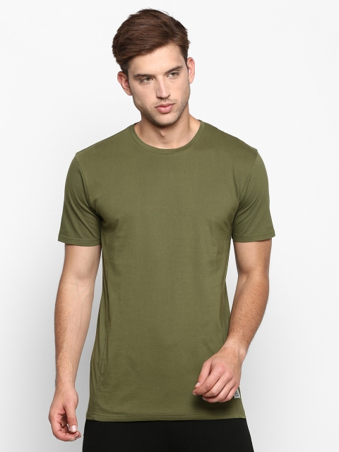 

SKULT by Shahid Kapoor Men Olive Green Solid Round Neck Pure Cotton T-shirt