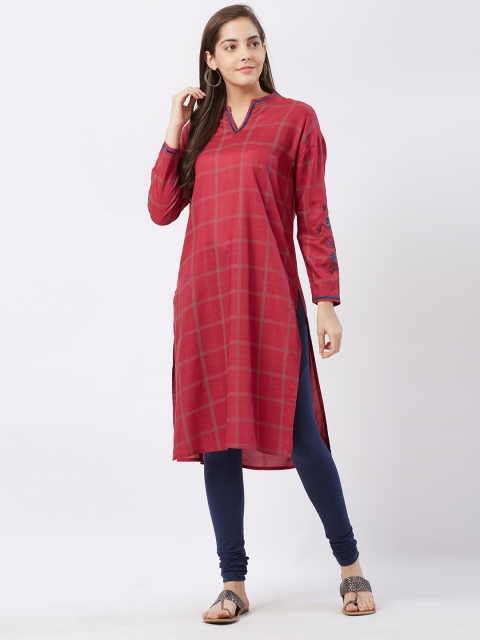 

Fusion Beats Women Pink Checked Straight Kurta