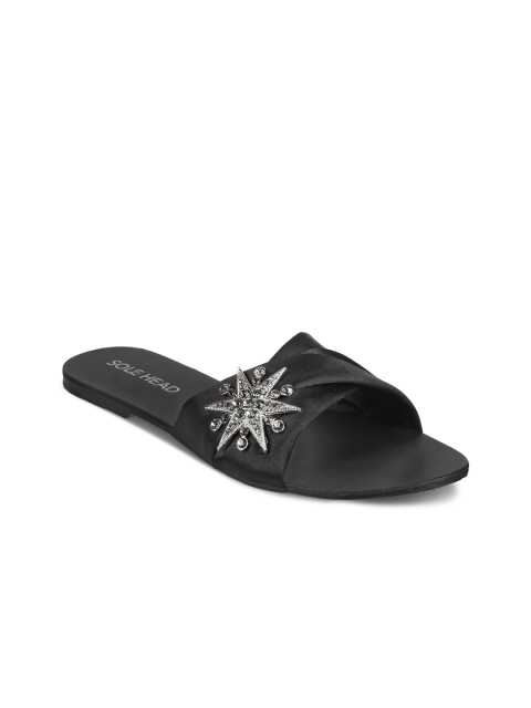 

SOLE HEAD Women Black Solid Open Toe Flats