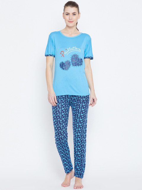 

Camey Women Blue Printed Night suit NSH218