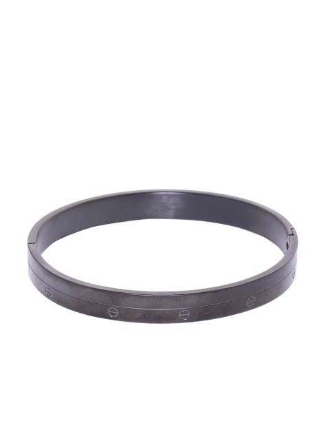 

Dare by Voylla Black Stainless Steel Rhodium-Plated Handcrafted Kada