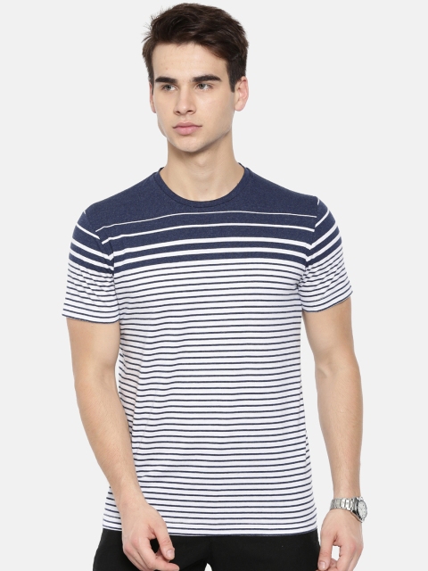 

Classic Polo Men White & Blue Striped Round Neck T-shirt