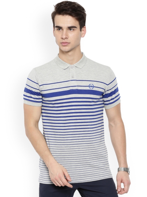 

Classic Polo Men Grey & Blue Striped Polo Collar T-shirt