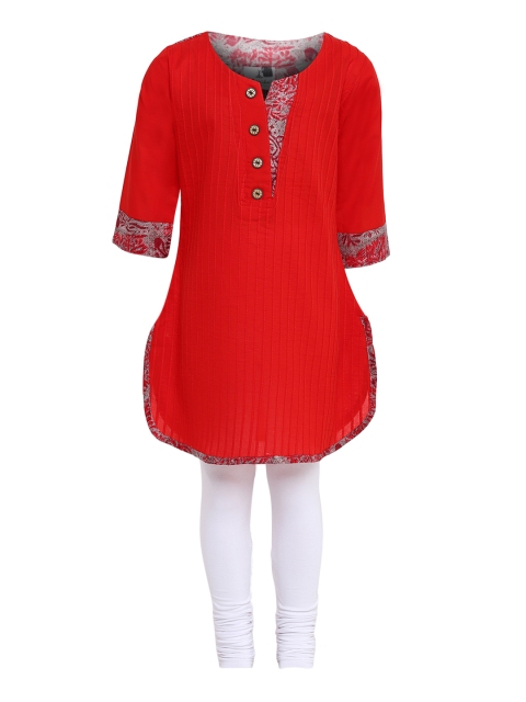 

Aarika Girls Red & White Printed Kurta with Churidar