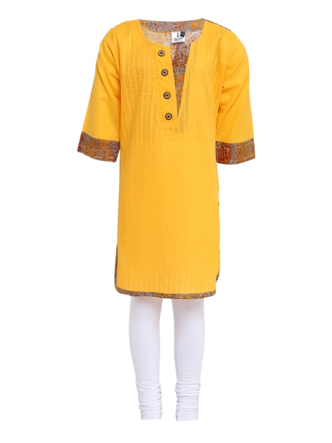 

Aarika Girls Yellow & White Printed Kurta with Churidar