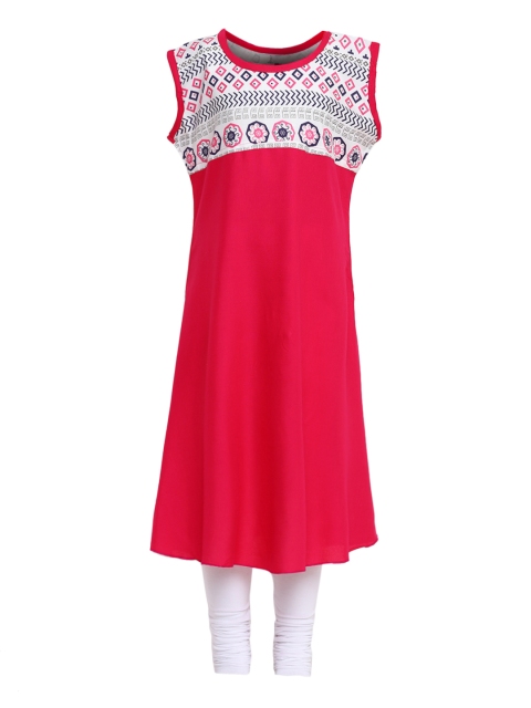 

Aarika Girls Pink & White Printed Kurta with Churidar