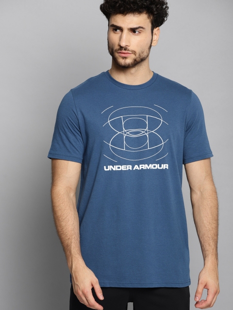 

UNDER ARMOUR Men Teal Blue & White Optic Logo Print Round Neck T-shirt