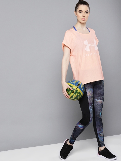 

UNDER ARMOUR Women Peach-Coloured Printed Graphic Sportstyle Fashion Short Sleeve T-shirt