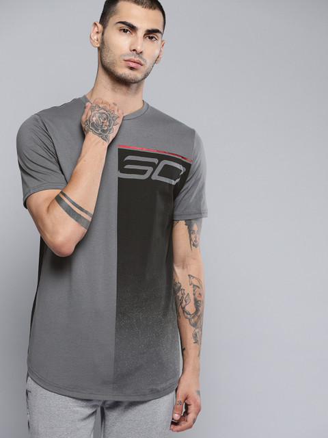 

UNDER ARMOUR Stephen Curry 30 Men Grey & Black Colourblocked Logo Fade Away Basketball T-Shirt