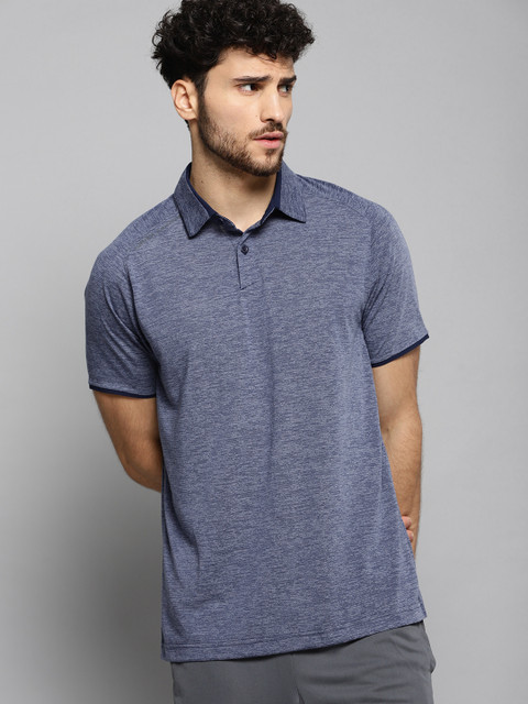 

UNDER ARMOUR Men Navy Blue Self-Design Tour Tips Polo Golf T-shirt