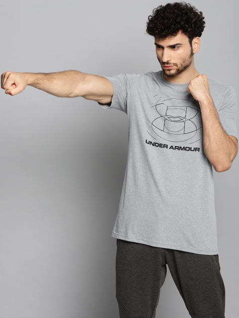

UNDER ARMOUR Men Grey Melange & Black Optic Logo Print Round Neck T-shirt