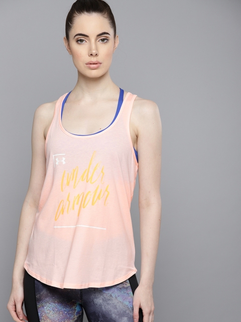 

UNDER ARMOUR Women Peach-Coloured Printed Graphic Script Crossback Tank Top