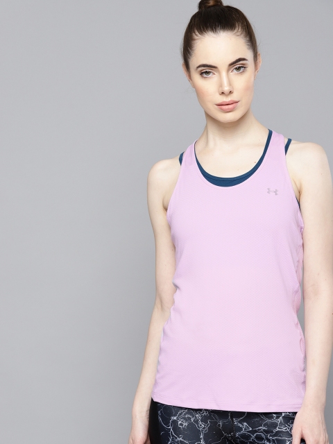 

UNDER ARMOUR Women Lavender Solid HeatGear Armour Racer Tank Top