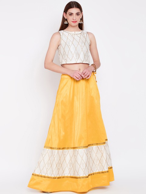 

studio rasa Yellow & Off-White Handblock Print Ready to Wear Lehenga with Blouse
