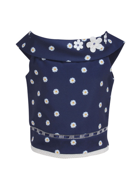 

CUTECUMBER Girls Navy Blue Printed Top