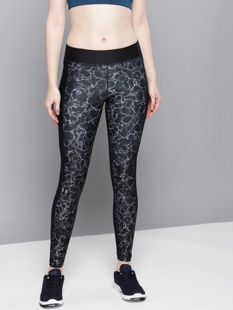 

UNDER ARMOUR Women Black & Off-White Printed HeatGear Tights