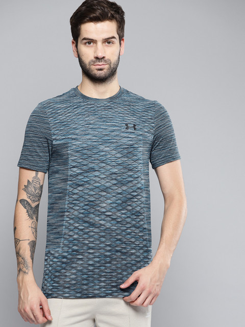 

UNDER ARMOUR Men Blue Vanish Seamless Novelty Self Design Sports T-shirt