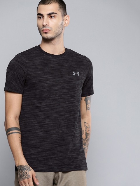

UNDER ARMOUR Men Charcoal Grey & Black Self Design Vanish Seamless T-shirt
