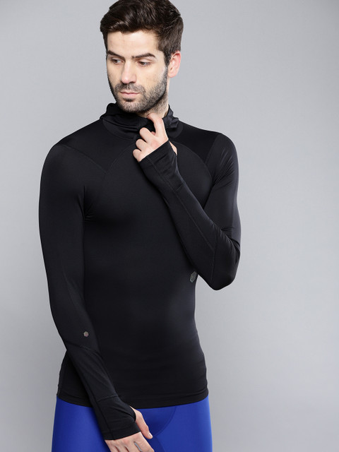 

UNDER ARMOUR Men Black Solid Rush Compression Scuba Hooded T-Shirt