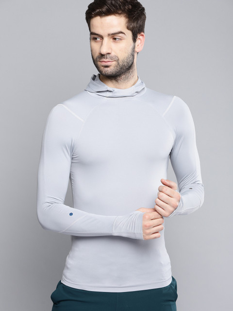 

UNDER ARMOUR Men Grey Solid Rush Compression Scuba Hooded T-Shirt