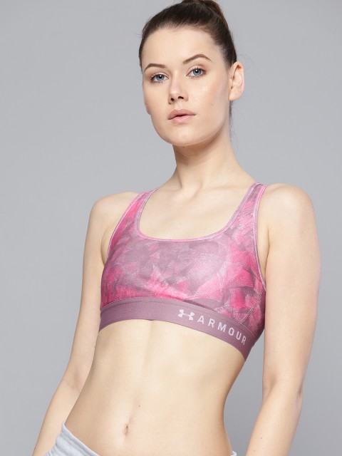

UNDER ARMOUR Women Pink Mid Crossback Printed Sports Bra 1307213-521, Purple