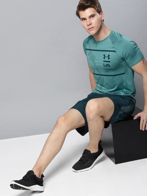 

UNDER ARMOUR Men Neon Teal Green Printed MK1 Gym T-shirt