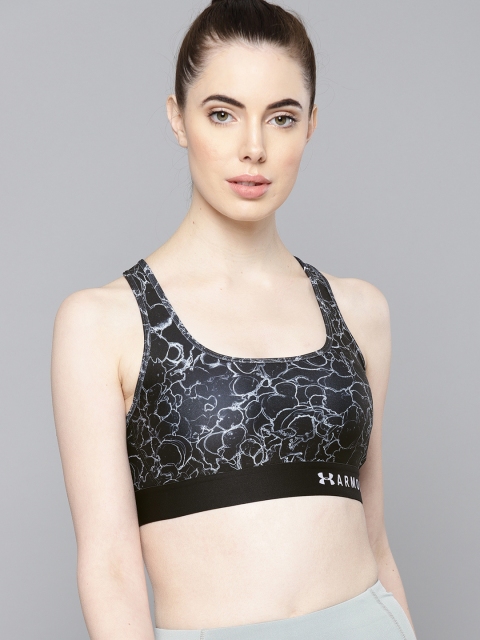 

UNDER ARMOUR Black & Grey Printed Mid Crossback Sports Bra 1307213-016
