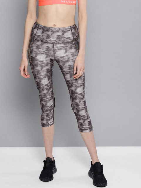 

UNDER ARMOUR Women Grey & Black Printed Heat Gear Cropped Tights