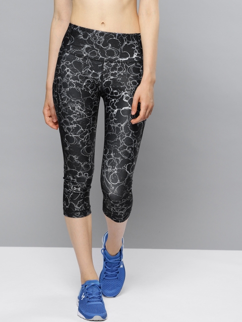 

UNDER ARMOUR Women Black & Off-White HeatGear Armour Printed Capri Tights