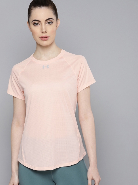 

UNDER ARMOUR Women Peach-Coloured Solid Qualifier HexDelta Running T-shirt