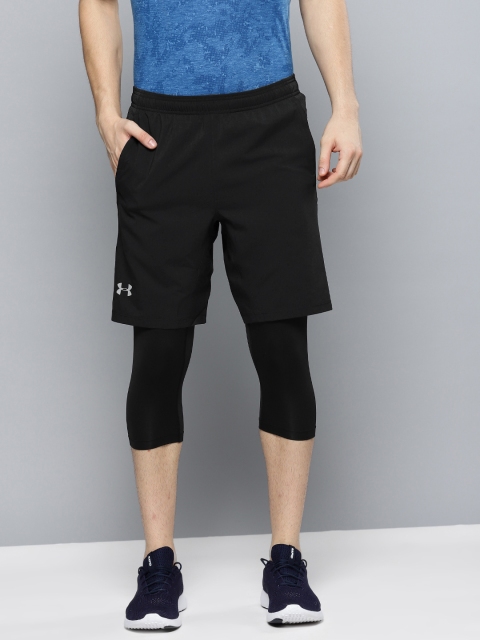 

UNDER ARMOUR Men Black Solid Launch SW 2-in-1 Long Running Shorts