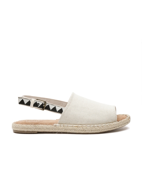 

TOMS Women Off-White Solid Canvas Open Toe Flats