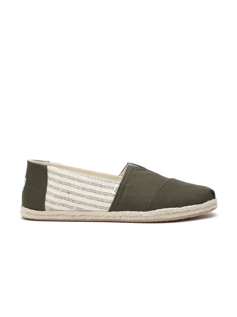 

TOMS Men Olive Green & Off-White Espadrilles