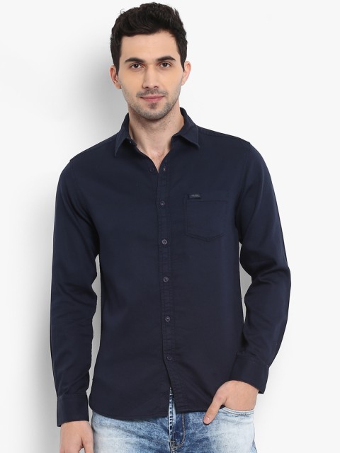 

Mufti Men Navy Blue Slim Fit Solid Casual Shirt